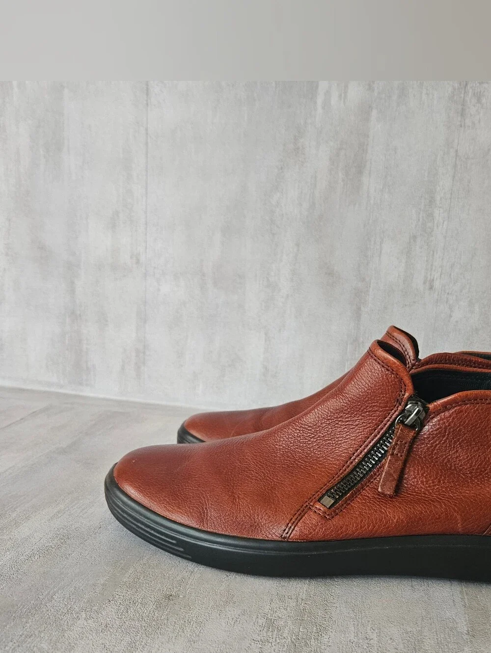 ECCO Soft 7 Cognac Brown Leather Zip Ankle Booties Size 40 / US 9 - Picture 2 of 16